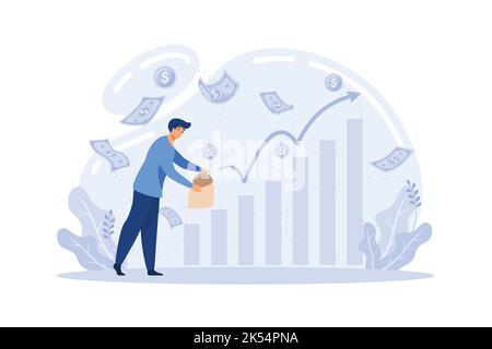 Investment, saving money and finance growth business concept metaphor. Analyzes charts and indicators of income growth. Stock Vector