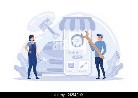 Online Car Parts Store illustration. flat vector Stock Vector