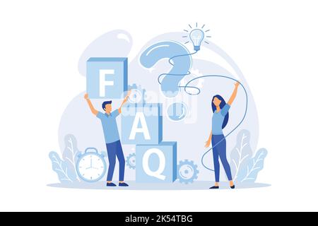 concept illustration of people frequently asked questions around question marks, answer to question metaphor Stock Vector