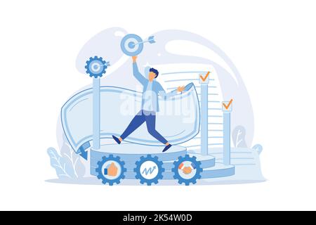 Business action plans, strategies or goals to drive the organization or target audience. Company plan management. Stock Vector