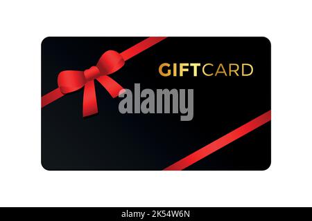 black gift card voucher with red bow isolated on white Stock Vector