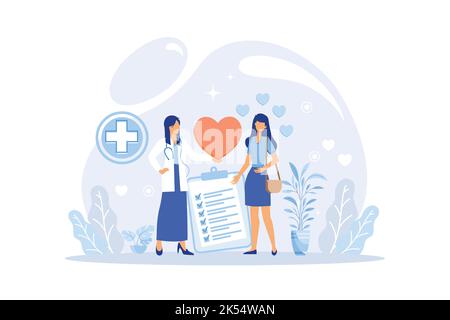 Health insurance concept. Big clipboard with document on it under the umbrella. Healthcare, finance and medical service. Stock Vector