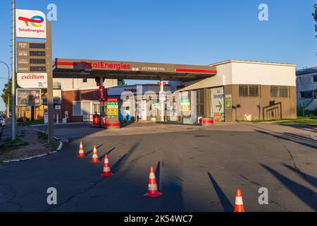 Calais, France - October 06, 2022 : Totalenergies gas station closed due to fuel shortages. Stock Photo