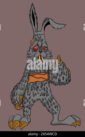 Halloween scary rabbit monster zombie halloween illustration Stock Vector