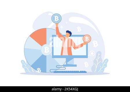 Cryptocurrency bitcoin mining metaphor Blockchain exchange platform. Cyber banking procedures, bitcoin trading, wallet. Ecurrency transactions. Digita Stock Vector