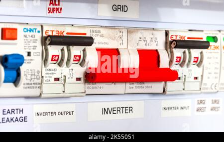Switch for alternative power or grid power. Back up always ready Stock Photo
