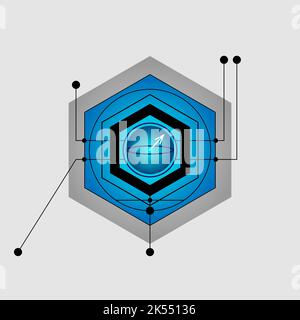 Qubit inside quantum computer - bloch sphere, schematic representation of quantum bit. Stock Vector