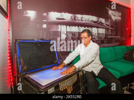 Colombia, Barranquilla In cafe 'La Cueva' where writer Gabriel Garcia Marquez used to come, an ice trunk was given by the writer who used this ice tru Stock Photo