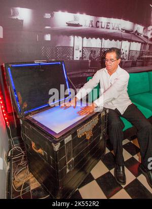 Colombia, Barranquilla In cafe 'La Cueva' where writer Gabriel Garcia Marquez used to come, an ice trunk was given by the writer who used this ice tru Stock Photo