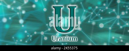 U symbol. Uranium chemical element on green network background Stock Photo