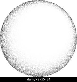 Grain circle gradient. Stippled round shape. Radial stochastic dotwork texture. Random grunge noise background. Black dots sphere. Halftone vector  Stock Vector