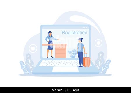 Enter login and password. Registration page on screen. Sign in to your account creative metaphor. Login page. Mobile app with user page. Identificatio Stock Vector