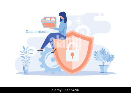 Data protection Concept for web page, banner, presentation, social media, documents, cards, posters. Vector illustration Network Security, People Char Stock Vector