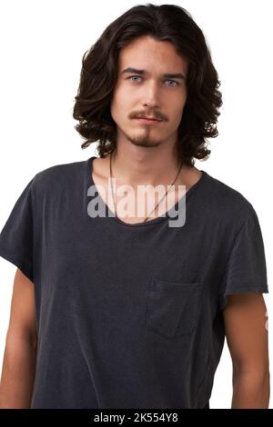 Tall, dark and handsome. Handsome young casual man standing against a white background - portrait. Stock Photo