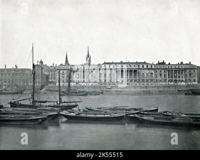 Custom House, London, historic Victorian view of the customs headquarters on the River Thames Stock Photo