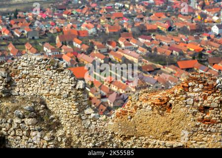 Rasnov Fortress ancient wall, Romania and old town high angle view Stock Photo