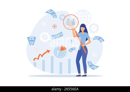 on concept for web banner, business presentation, advertising material. women Market research and SEO. Flat design Modern illustration Stock Vector