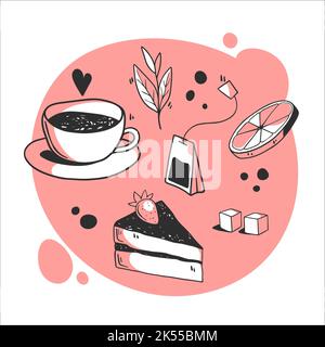 Hand drawn tea elements, vector illustration, doodle clipart Stock Vector