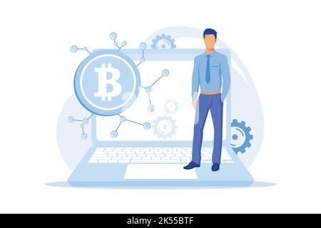 Digital currency Cryptocurrency market capitalization, electronic currency, e-money transfer, digital money turnover, transfer service Flat vector Mod Stock Vector