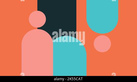Colorful abstract geometric vector art illustration background with coral, cyan and dark blue color shapes. Stock Vector
