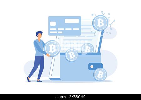 Digital wallet Payment technology, digital banking tool, paying system, mobile bank, electronic wallet, shopping instrument, money transfer Flat vecto Stock Vector