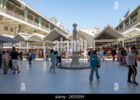 Interior of the Bolhão Market - ' Mercado do Bolhão ' in the City of Porto, the Re-Opening in September 2022 of the Market after improvement works. Stock Photo
