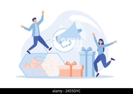 Prize draw Big prize winner, online random draw, promotional marketing, brand advertising game, rules and conditions, buyers reward Flat vector Modern Stock Vector