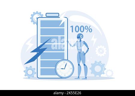 Battery runtime Battery innovative solution, extend runtime, charging technology, long life, durability calculation, high energy capacity flat design Stock Vector