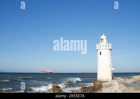 Irago, Aichi, Japan, 2022/24/09 - Cape Irago Lighthouse (Iragomisaki Todai). This white-walled lighthouse, built at the tip of the Atsumi Peninsula, o Stock Photo