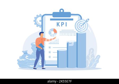 Key performance indicator, success measurement, company growth, business effectiveness, analytics tool, financial management, KPI flat design modern i Stock Vector