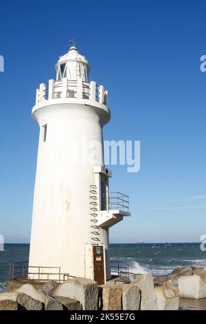 Irago, Aichi, Japan, 2022/24/09 - Cape Irago Lighthouse (Iragomisaki Todai). This white-walled lighthouse, built at the tip of the Atsumi Peninsula, o Stock Photo