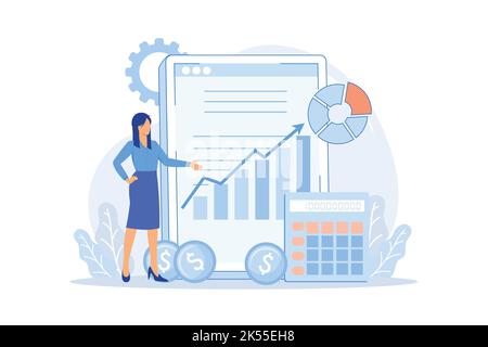 Financial management system Control system, open source software, business management tool, financial information, corporate budget planning flat desi Stock Vector