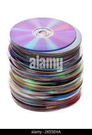 Isolated pile of cds and dvds Stock Photo