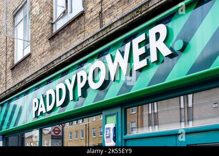 Sign above a Paddypower betting shop in Camden Town, London, UK Stock Photo