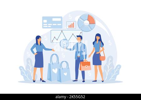 Consultative selling Consultative sales approach, selling process, salesman coaching, corporate representative, consultation process, broker flat desi Stock Vector