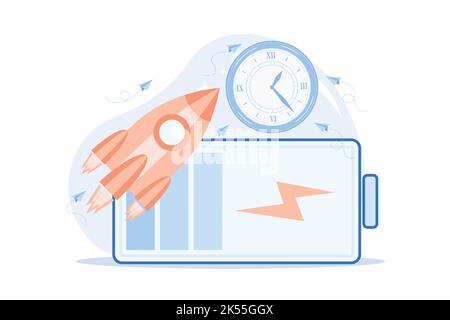 Fast charging technology Rapid charge technology, usb fast battery recharge, high speed, smart wireless, gadget power management flat design modern il Stock Vector