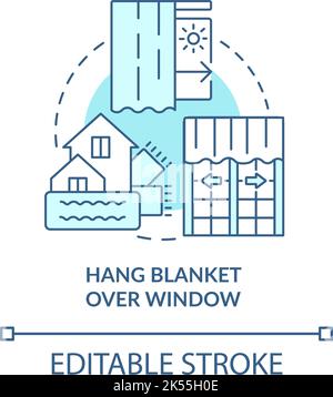 Hang blanket over window turquoise concept icon Stock Vector