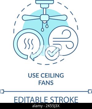 Using ceiling fans benefits turquoise concept icon Stock Vector