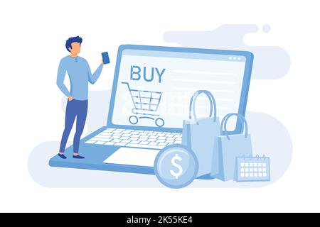 Order processing Inventory management, warehouse processing software, online booking process, customer service, order handling center flat design mode Stock Vector