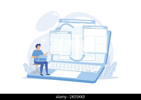 Microsites abstract Corporate website, web development service, mobile site design, menu bar element, programming, company page, microsite interface f Stock Vector