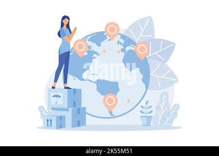 Smart delivery tracking Track your orders, delivery status online, application software, package, international freight, express shipment Flat vector Stock Vector