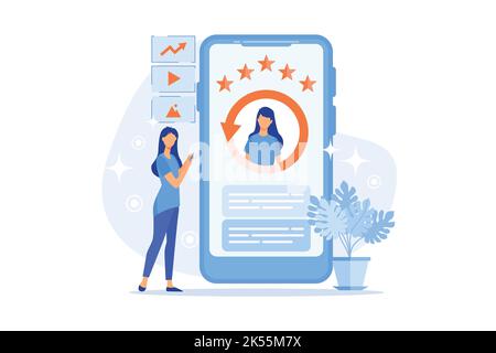 Online identity management Image management, online personal branding management, brand reputation, product presence, social network services flat des Stock Vector