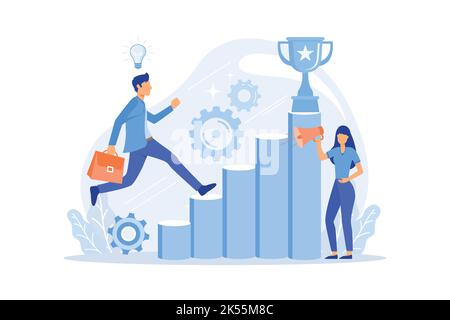 Business coaching Coaching service, business consultancy, mentoring, management training, goal achievement, success and career ladder flat design mode Stock Vector