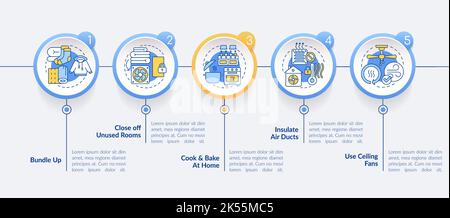 Saving heat energy bills in winter circle infographic template Stock Vector