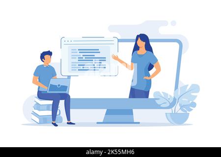 Online courses Free online courses, certificate diploma, business school, digital education, elearning, watching webinar, training courses flat design Stock Vector