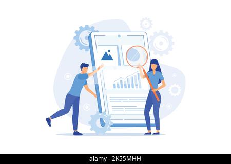 Mobile application development Mobile device app building platform, frontend software development, UI and UX design, smartphone market flat design mod Stock Vector
