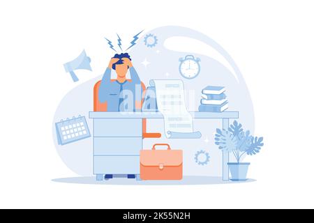 Stress Acute mental disorder, work related anxiety, stress management technique, overworking, psychologist service, physical health risk flat design m Stock Vector
