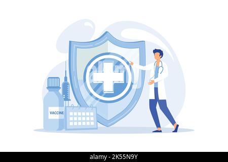 Vaccination program immunization program, infectious disease prevention, vaccine, health protection, public healthcare flat design modern illustration Stock Vector