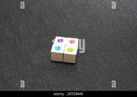 Dice on an old wooden table. Close up. The concept of luck in gambling Stock Photo