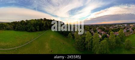 A beautiful summer landscape with green vegetation and a small town. Harrow on the Hill, England, UK. Stock Photo